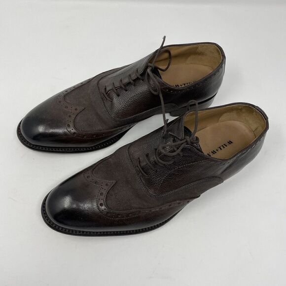 WALL & WATER Shoes Mens 9 Brown Leather Wing-Tip Derby Dress Made In Italy - Picture 2 of 14
